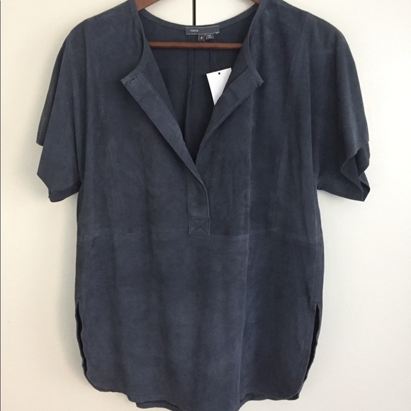Vince Half Placket Suede Top - Picture 3 of 5